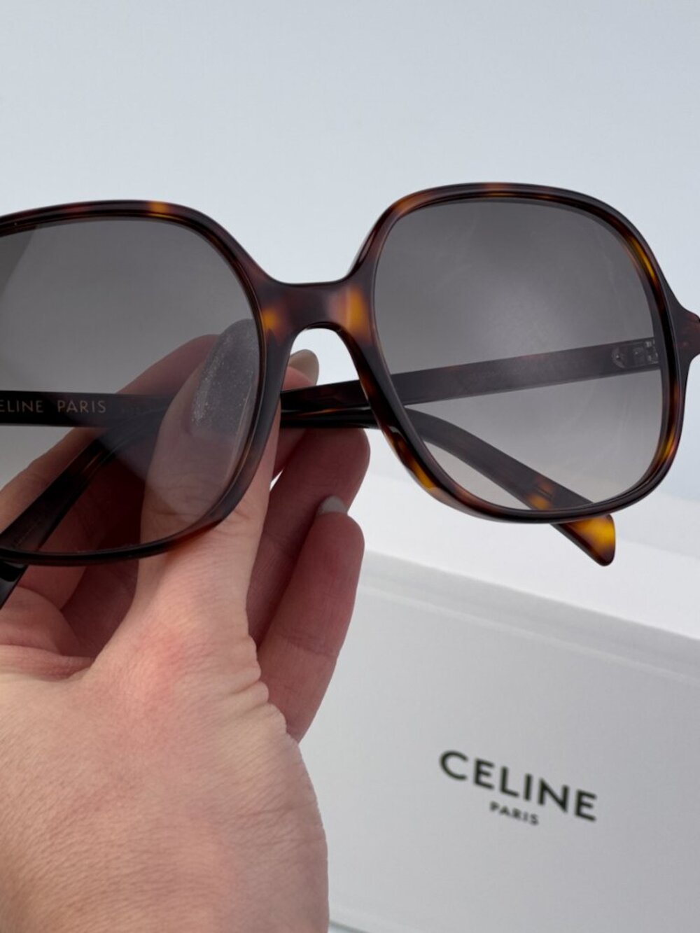 CELINE CL40244U 52F CELINE THIN SHINY DARK HAVANA GRADIENT BROWN GEOMETRIC WOMEN